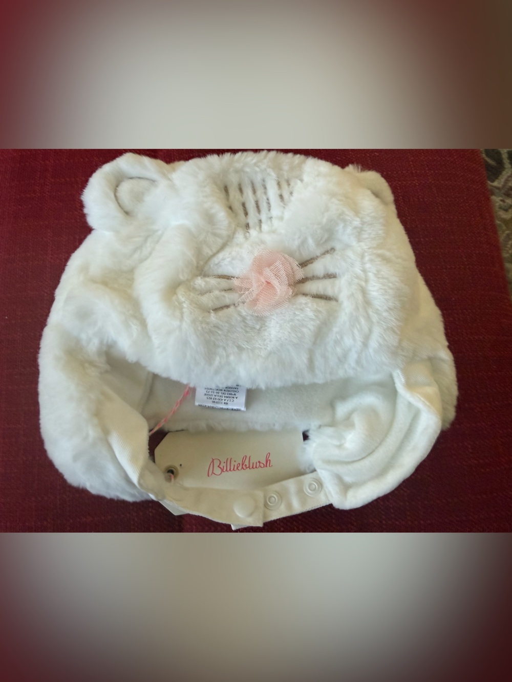 Billieblush White Plush Bunny Hat with Pink Rosette